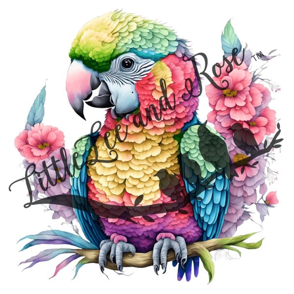 Parrot with Flowers Instant Transfer
