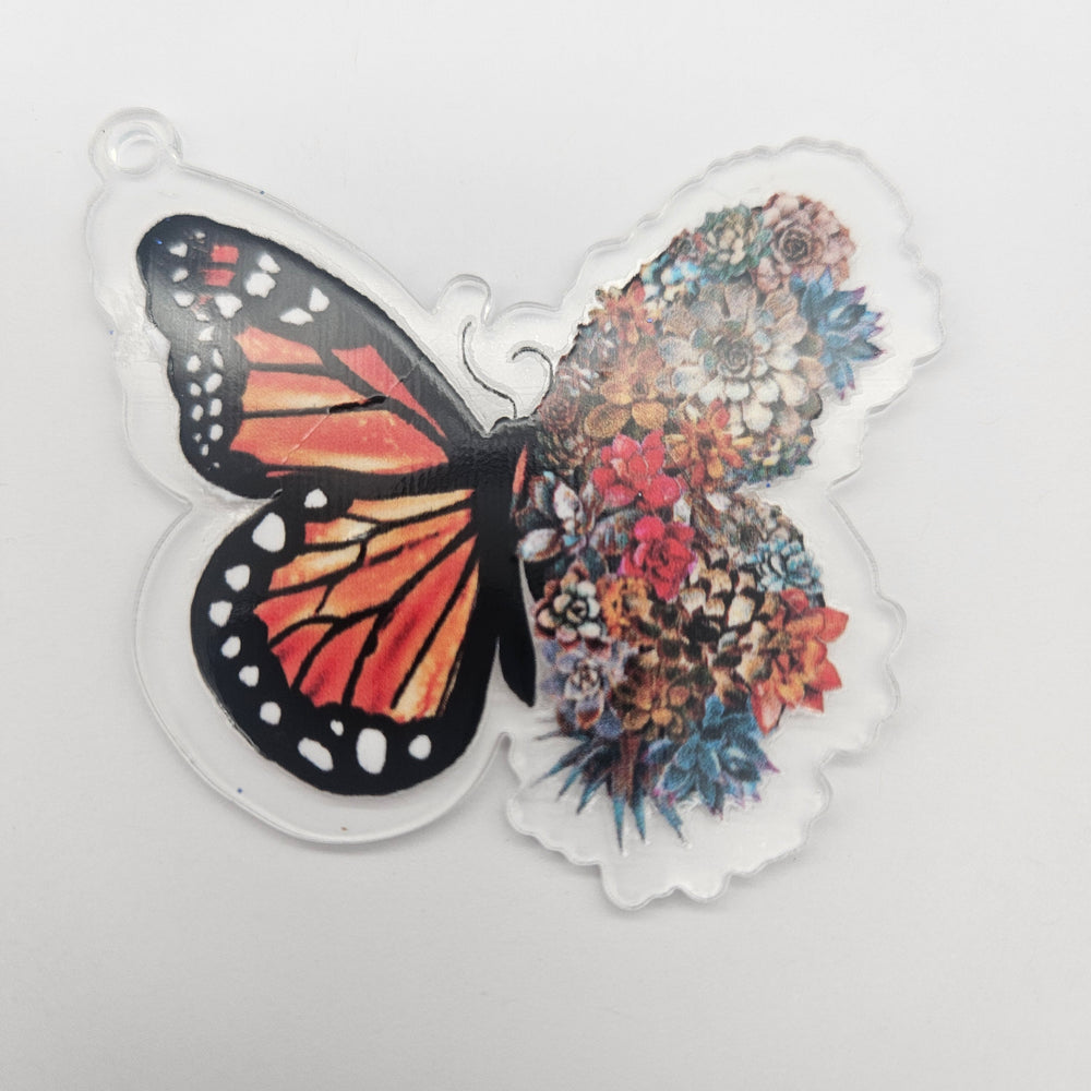 Keychain & Decal Set - Orange Butterfly Succulent