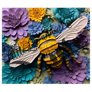 3D Bee with Blue Flowers Full Sheet 8.5x11 - Instant Transfer