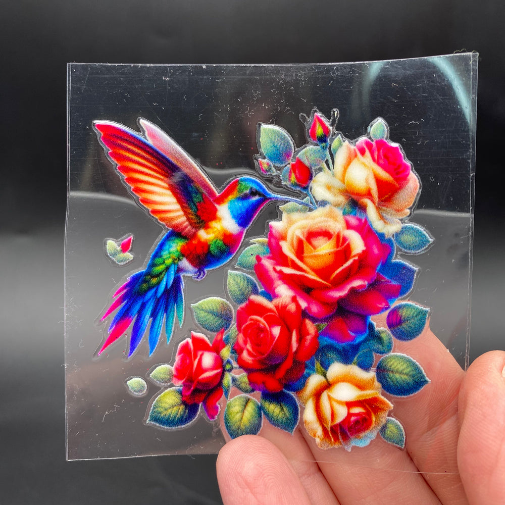 Rainbow Rose Hummingbird UV-DTF 2.5 inch