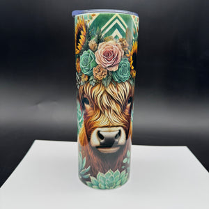 Pre-Sublimated 20oz Tumbler - Sage Fluffy Bull
