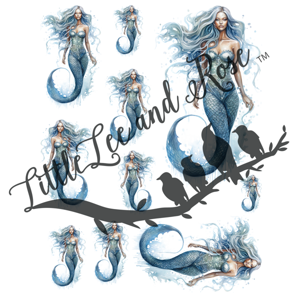 Blue Mermaid Instant Transfer Sheet