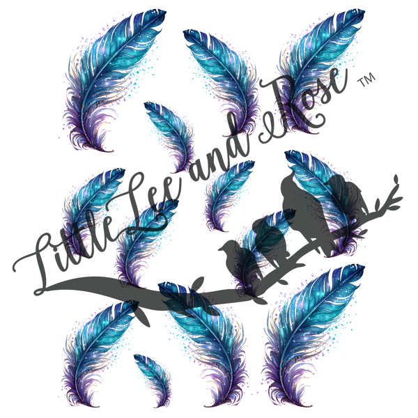 Blue Glitter Feathers Instant Transfer Sheet