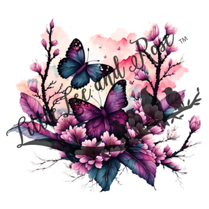Purple Cherry Blossom Butterflies Instant Transfer
