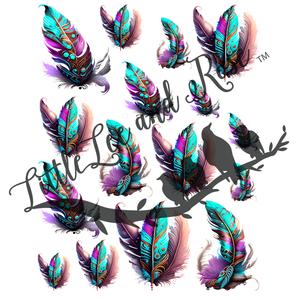 Purple & Turquoise Feathers Instant Transfer Sheet