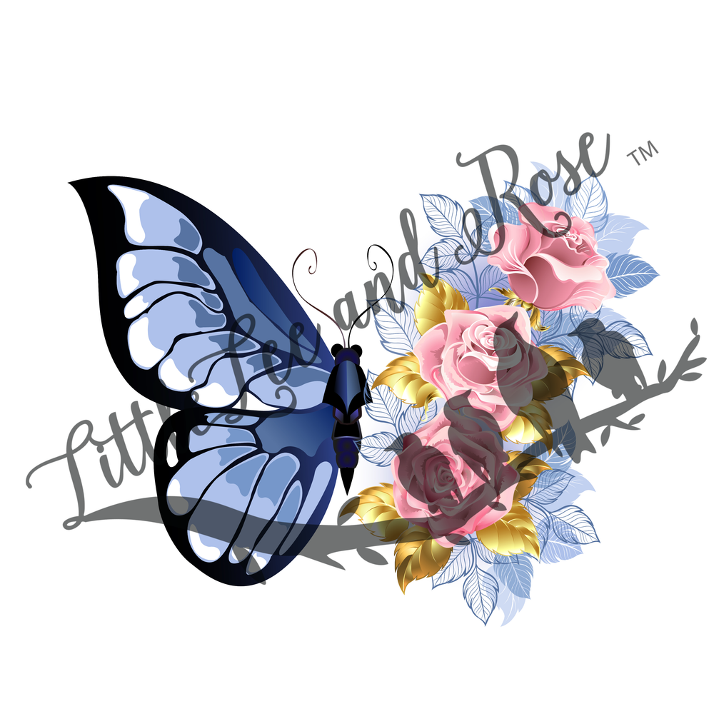 Blue Butterfly With Roses Clear Waterslide