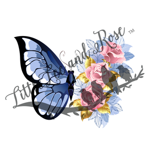 Blue Butterfly With Roses Clear Waterslide