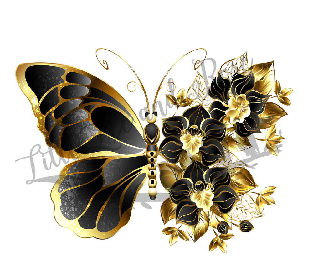Gold Flower Butterfly Clear Waterslide