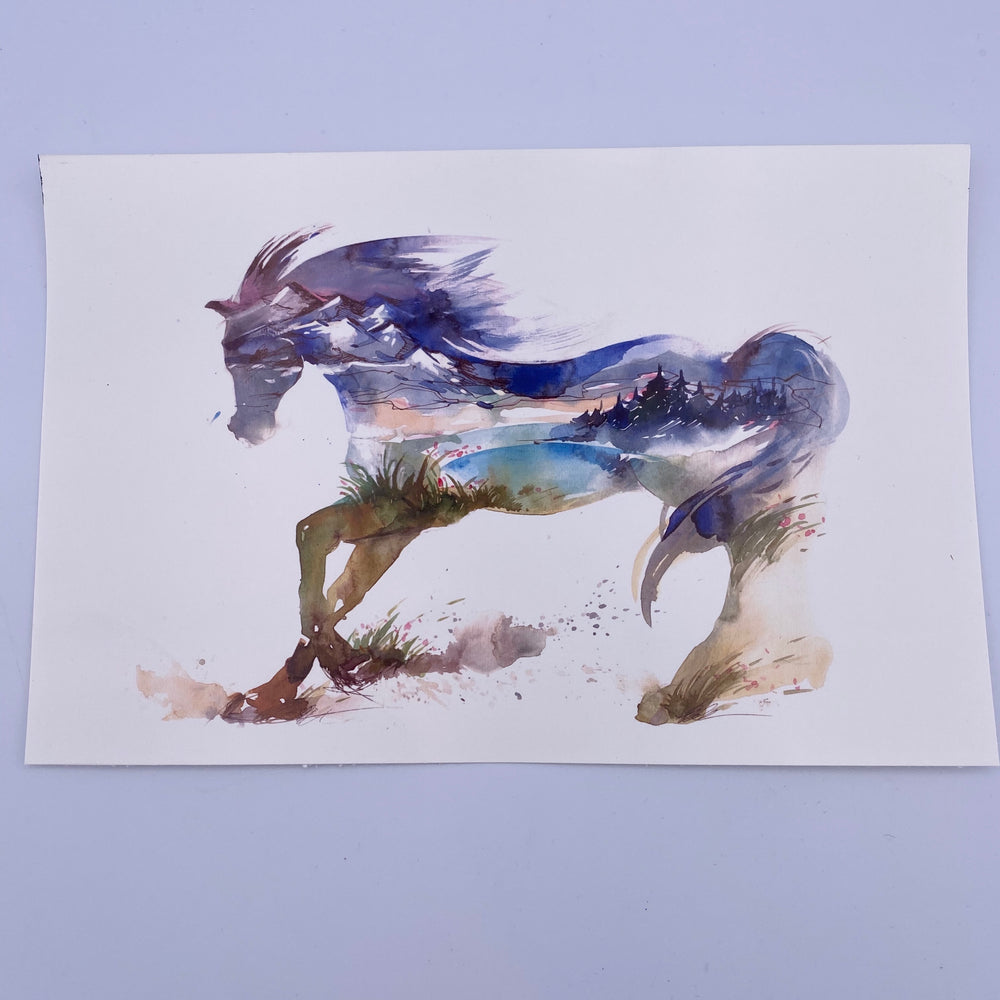 
            
                Load image into Gallery viewer, Watercolor Landscape Horse Half Sheet Clear Waterslide
            
        