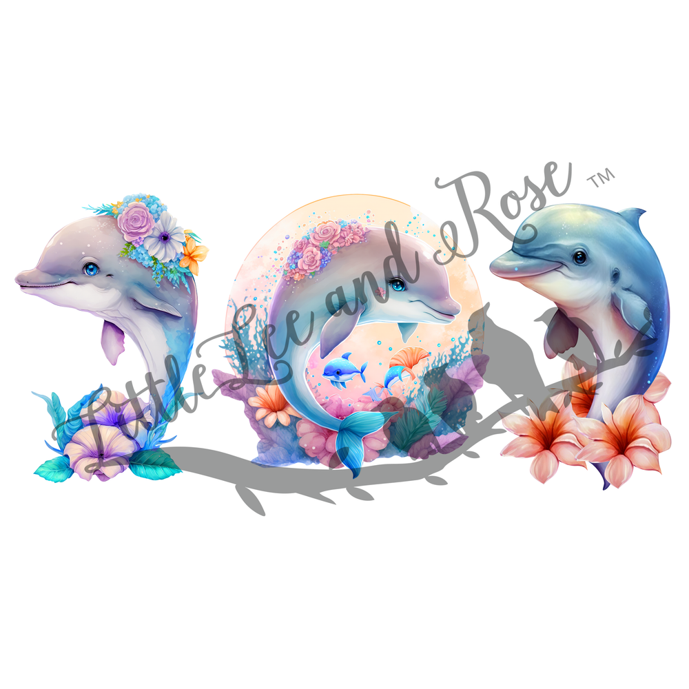 
            
                Load image into Gallery viewer, Printed Vinyl Stickers - Girly Dolphin Trio
            
        