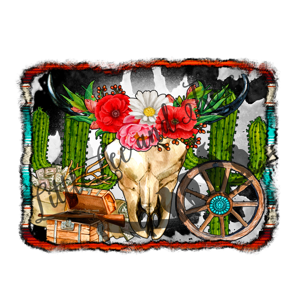 
            
                Load image into Gallery viewer, Western Floral Bull Skull Clear Waterslide
            
        